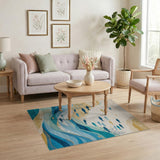 Teal Blue Ocean Fish Waves Area Rug