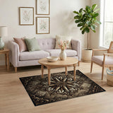 Elegant Gold Starburst Damask Area Rug