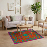 Vibrant Teal Orange Floral Persian Rug
