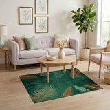 Emerald Green Palm Leaf Distressed Area Rug