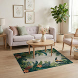 Lush Jungle Parrot Hibiscus Leaf Area Rug