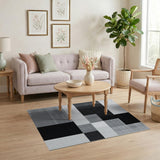 Black White Geometric Block Area Rug