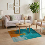 Blue and Teal Teal Orange Geometric Abstract Area Rug
