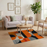 Bold Orange Black Geometric Area Rug