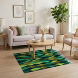 Layered Evergreen Forest Geometric Area Rug