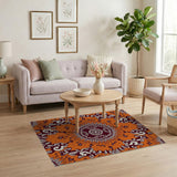 Vibrant Orange Mandala Floral Area Rug