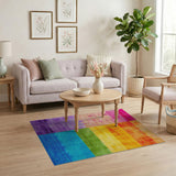 Vibrant Rainbow Striped Distressed Area Rug