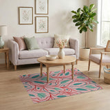 Whimsical Pink Teal Leaf Vine Area Rug