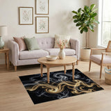 Ethereal Gold Smoke Swirl Abstract Area Rug