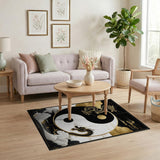 ODIKA Washable Yin Yang Dragon Area Rug - Black & Gold Low Pile Non-Slip Oriental Rug