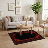 Washable Vintage Red and Black Floral Border Area Rug