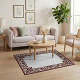 Red Traditional Persian Ornate Red Floral Border Area Rug