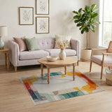 Geometric Modern Vibrant Curved Geometric Multi-Color Area Rug