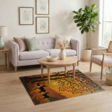 Fiery Autumn Tree with Deer Silhouette Rug