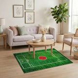 Green Soccer Field Area Rug with Red Center