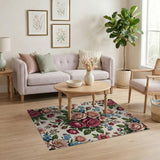 Blush Pink Rose Forget-Me-Not Floral Area Rug
