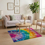 Multi-color and Patterns Vibrant Rainbow Tie-Dye Boho Area Rug