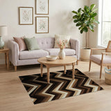 Layered Zigzag Brown Tan Geometric Rug