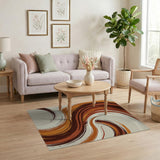 ODIKA Washable Retro Abstract Swirl Area Rug - Low Pile Earth Tone Mid-Century Decor