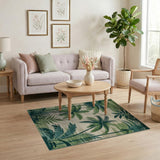 Coastal Beach Green Green Palm Frond Coastal Area Rug