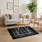 Modern Black White Grid Line Area Rug