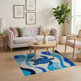 Sea Turtle Ocean Waves Blue Area Rug