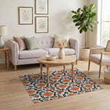 Orange Ornate Floral Damask Area Rug