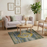 Distressed Grey Yellow Diamond Southwestern Area Rug