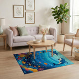 ODIKA Washable Underwater Dolphin Pixel Art Area Rug, Non-Slip Low Pile Kids Room Decor