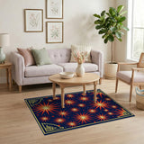 Radiant Starburst Area Rug in Navy Red Gold