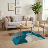 Blue and Teal Layered Teal Blue Wave Area Rug