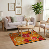 Vibrant Citrus Fruit Pattern Area Rug with Oranges Berries