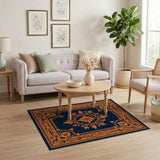 Navy Blue Orange Ornate Persian Medallion Rug