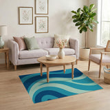 Blue and Teal Fluid Blue Teal Wave Abstract Area Rug