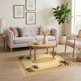 Beige Coastal Surfboard Palm Area Rug