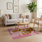 Prowling Tiger on Pink Waves Area Rug
