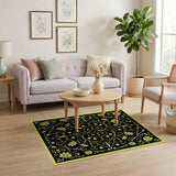 Vintage Yellow Floral Vine Black Area Rug
