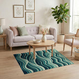 Blue and Teal Teal Blue Cascading Waves Area Rug