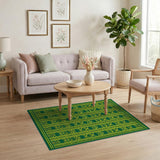 Emerald Green Yellow Tribal Stripe Area Rug