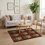 Ornate Gold Framed Cat Portraits Red Area Rug