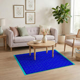 Blue Teal Geometric D-Grid Area Rug