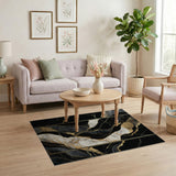 Black Gold Marble Vein Abstract Area Rug