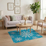 Blue and Teal Teal Snowflake Pattern Area Rug