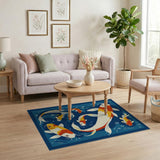 Swirling Koi Fish Navy Blue Area Rug