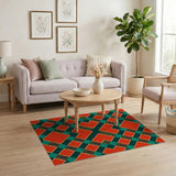 Vibrant Red Teal Geometric Diamond Area Rug