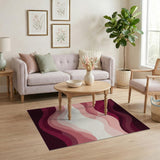 ODIKA Modern Abstract Wavy Pink & Burgundy Washable Area Rug - Low Pile Non-Slip Pet Friendly Carpet