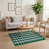 Green Green White Checkered Rustic Farmhouse Rug