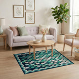 Teal Raindrops Geometric Area Rug