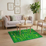 Green Pixelated Cityscape Geometric Rug