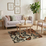 Orange Orange Butterfly Pattern Area Rug
